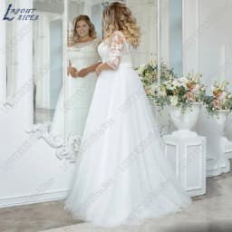 LAYOUT NICEB Vintage Beach Wedding Dress Plus Size Boho Lace Applique Three Quarter Sleeves Tulle Bride Gown A-Line Floor Length
