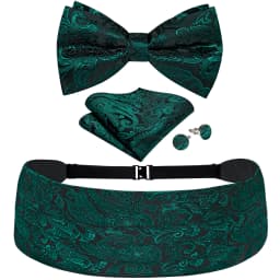 Mens Paisley Cummerbund 4pcs Set, Bow Tie Pocket Square Cufflinks Included, Ideal For Groom Wedding Banquet Formal Occasions