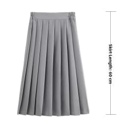 Black Midi Pleated Skirt Student Uniform Style JK Skirt Elastic Waist Polyester Fiber Casual Wear Summer Season