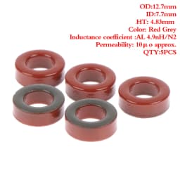 Hot 5pc T37-6 T37-2 T50-2 Iron Powder Cores 9.5*5.2*3.3mm AL=3.0nH/N2 8.5uo Iron Dust Ferrite Toroid Core Coating Yellow Gray