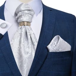 Luxury Men Green Blue Paisley Ascot Tie Set Solid Necktie Ring Wedding Party Cravat Purple Ties Pocket Sqaure Cufflink Free Ship