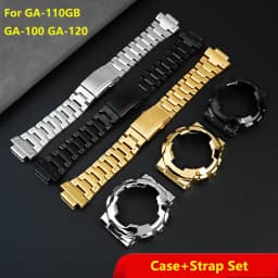 For Casio GA-110 GA-120 GA-100 Solid Stainless Steel Case Men's Waterproof Watchband Bezel GA110 Metal Strap +Case Mod Kit +Tool