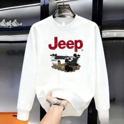 New JEEP Men's Heavyweight Crew Neck Sweatshirt, Versatile Printed Casual Pullover for Spring and Autumn
