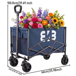 Heavy-duty all-terrain folding cart; foldable, multi-purpose cart suitable for camping, gardening, the beach, and shopping; features a gardening tool rack; sturdy handle design; durable wheels