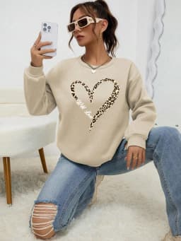 Leopard Wild Heart Pattern Print Female Sweatshirt Street Fur-Liner Pullovers Hipster Clothing All-Match Crewneck Tracksuit
