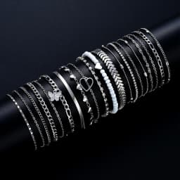 19Pcs/Set New Design Silver Color Anklet Sets for Women Fashion Pearl Butterfly Heart Crystal Foot Chain Versatile Daily Jewelry