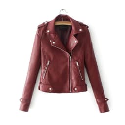 Slim Fit Motorcycle Pure Color Leather Jacket Short Outerwear Women's Korean Style Fashionable Autumn Winter Coat