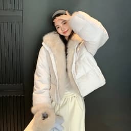 Korean Women's Short Puffer Jacket with Large Fur Collar Women Loose Thick Padded Cotton Coats Female Solid Casual Zipper Parkas