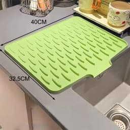 【Silicone Dish Drying Mat With Tilted Design Efficient Water Drainage Heat Resistant Non-Slip Kitchen Counter Protector】