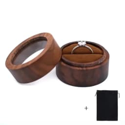 1PCS Blank Walunt Wood Ring Box With Bag Wooden Round Double Slot Wedding Proposal Engagement Round Wood Ring Box Earring Box