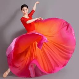 2025 Gradient Color Dance Skirt Eleganc Women's Square Dancing Perform Maxi Skirts Elastic-waist Big-hem Chiffon A-line Skirts