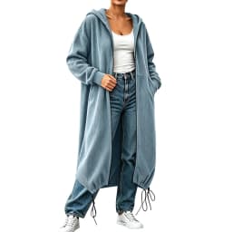 Women's Textured Long Zip Up Hoodie Jacket Casual Sweatshirt Vertical Extended Layer Layer Cool Weather Streetwear Zip up Hoodie