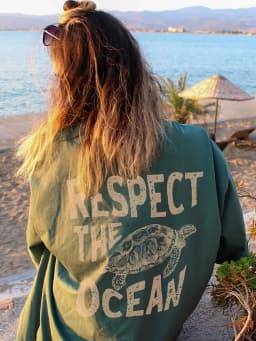 Respect The Ocean Green Turtle Print T-Shirts Women Casual Fashion T Shirt Breathable Cotton Short Sleeve O-Neck Street Clothing