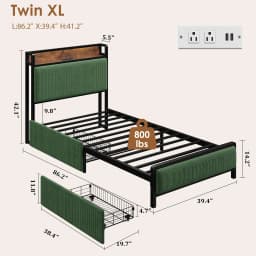 Metal Platform Bed Frame with 2 Storage Drawers & Charging Station Upholstered Headboard No Box Spring Needed Twin Pink/Green/Brown Twin XL Size Mid Century Modern Acacia Solid Wood Platform Bed Frame Wooden Slats No Box Spring Double Metal Bar Support