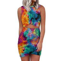 Colorful Neon Pain Mini Dress Sleeveless Splatter Pattern Vintage Dresses Summer Ladies Street Wear Bodycon Dress Big Size 5XL