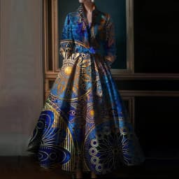 Elegant Floral Printing Maxi Dresses Multicolor Turndown Collar Long Sleeve Cotton Long Dress Party Wedding Evening Dress 2024