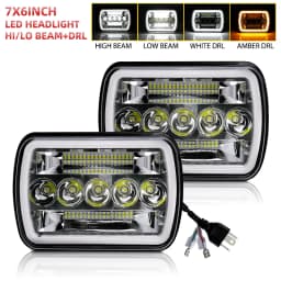 UNISHINE Square 7x6 5x7inch LED Headlamp with High Low Beams Amber Turn Signal DRL Led Headlights for 4x4 Offroad Trucks 12V 24V off-road use