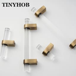 Smoky Gray Acrylic+Brass for Furniture Handles and Knobs Kitchen Doors Cabinet Drawer T Bar Funiture Wardrobe Appliance Handle