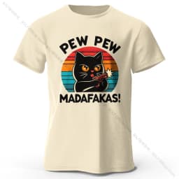 Cute Hand-Drawn Cat Doodle Print 100% Cotton T-Shirt, Ultra Soft Round Neck Short Sleeve Tee for Men & Women