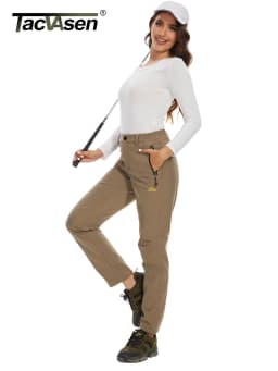 TACVASEN Women's Warm Fleece Lined Windproof Waterproof Shell Pants Soft Work Pants Outdoor Hiking Ski Trousers with Zip Pockets
