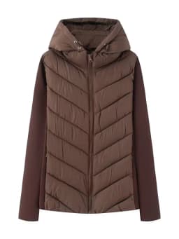 Autumn Winter New Style Pure Color Patchwork down Cotton Hooded Lightweight Long Sleeve Stand Collar Women's Black Jacket