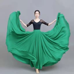 Women Double Chiffon Skirt Have-Liner Stage Performance Big-Hem Skirts Square Dancing Elastic-Waist Elegant A-Line Maxi Skirts