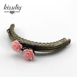 KISSDIY 10pcs 8.5CM Rose Head Pattern Purse Frame Antique Bronze Semi-Circle Shape Bag Kiss Clasp Lace Metal DIY Bag Accessories