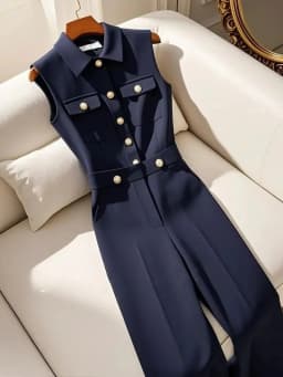 Ladies New Slackness Unique Jumpsuit Temperament Advanced Feeling Tibetan Blue Simple Leisure High Waist Spring And Autumn Bib