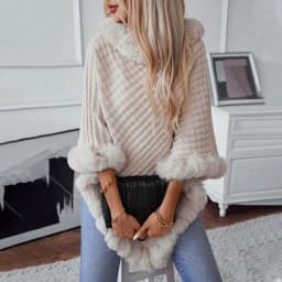 New In Winter Solid Color Fur Collar Pullover Shawl Women Fashion Thick Warm Knitted Poncho Casual Luxury Cape Outerwears