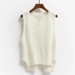 Round Neck Short Front Long Sweater Vest Women College Style Loose Large Size Casual Knitted Sweater Vest Pullover Female Spring