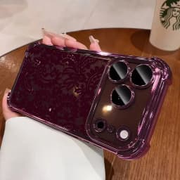 Luxury Burgundy Lace Electroplated Case for Iphone 18 Pro Max 17 16 15 14 11 12 13 Pro Max Plus Air 16e Shockproof Airbag Cover