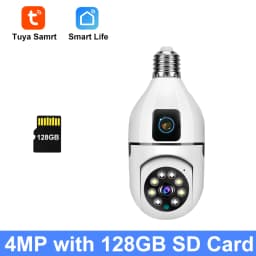 8MP HD PTZ WiFi Dual Lens Dual Screen E27 Bulb Camera Tuya Smart Life Security Video Surveillance Camera Ai Human Auto Tracking