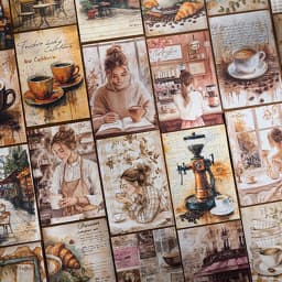 45pcs/bag Coffee-Themed Handmade Stationery Set Retro-Style DIY Decorative Materials for Albums Greeting Cards Envelopes Journal