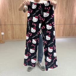 Sanrio Hello Kitty Soft Flannel Wide Leg Pajama Pants Printed Casual Home Loungewear For Women Daily Sleeping Relaxing Wear