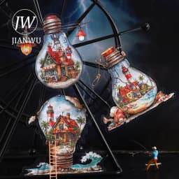 JIANWU Vintage Lightbulb Coast Island Time Landscape Material Collage Scrapbooking PET Sticker Creative DIY Journal Stationery