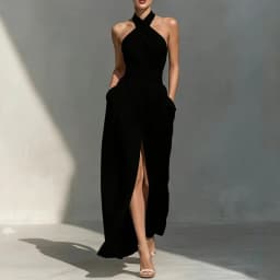 Chic Solid Front Split Boho Long Dress Woman Spring Sexy Off Shoulder Halter Party Dress Summer Sleeveless High Waist Maxi Dress
