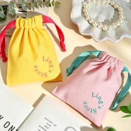 50pcs Custom Logo Cotton Drawstring Bag Personalized Jewelry Wedding Favor Gift Pouch for Fuse Beads Keychain Cosmetic Packaging