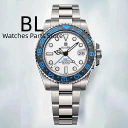 BLIGER 40mm Customizable Logo Blue GMT Watch For Men Black White Dial Green Luminous Sapphire Glass Waterproof Reloj Hombre Date