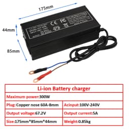 60V Fast Charger 67.2V/5A for 16s 60V Lithium Battery Charger GX16/IEC Connector Strong Heat