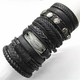 Black Handmade 10 Pcs/set Design Men Bracelets Male Women Leather Bracelets Men Bangle Wholesale Jewelry