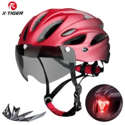 X-TIGER Magnetic Goggles Bicycle Helmet with LED Rear Light Ultralight Cycling Helmet Adult MTB Bike Helmet Fit 58-62cm