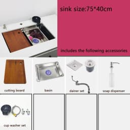 Undermount Kitchen Sink 304 Stainless Steel Above Mount Sinks with Waterfall Faucet Multifunction Single Washing Basin