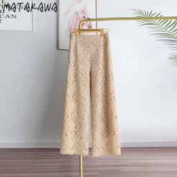 Matakawa Lace Wide Leg Pants Women Solid Spring Summer Elegant Pantalones De Mujer Korean Fashion Ankle Length Trousers
