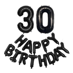 Black 32-Inch Number 1-30 Balloons and 16-Inch 'Happy Birthday' Letter Foil Balloons Set Birthday Party Decoration Supplies