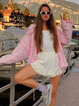 Y-Neck Floral Print Cotton Jacket Padded Coat Pink Lace Up Loose Casual Japanese Cardigan Cotton-Padded Coats Women Warm Outwear