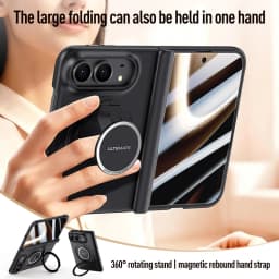 Luxury 360 Rotating Magnetic Stand Hand Strap Case for iPhone Duo 18 Duo Fold Wide Shockproof for Magsafe Film-Integrated Cover