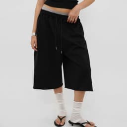Y2K Grunge Baggy Capri Pants Women Drawstring Wide Leg Sweatpants Vintage Raw Hem 3/4 Cropped Joggers Trousers Loungewear