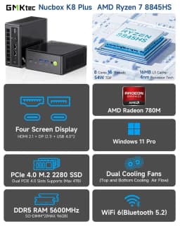 GMKtec K8 Plus AMD Ryzen 7 8845HS MINI PC Windows 11 Pro DDR5 M.2 NVMe SSD WIFI6 BT5.2 Oculink Desktop Mini PC Gamer Computer