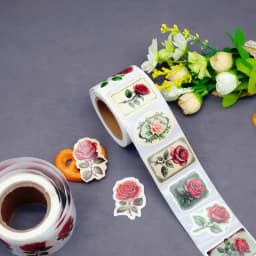 250 Pieces/Rroll Retro Red Rose Flower Pattern Decoration Roll Stickers Laptop Envelope Sealing Stickers