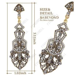 1920s Art Deco Antique Vintage Flapper Style Jet Black Rhinestone Extra Long Dangle Earrings Pearl Earrings Jewelry for Women